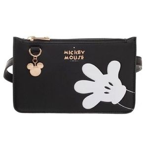 Bioworld Disney Mickey Mouse Black Faux Leather Zippered Adjustable Belt Bag